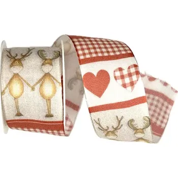 Stuha Stuha vánoční REINDEER IN LOVE bílá 40mm x 2m (13,-Kč/m) (Stuha bavlněná, jednostranný potisk, s vetkaným vlascem)