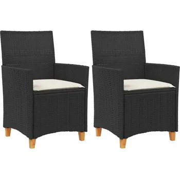 Zahradní židle, polštáře, 2 ks, černé, PE ratan a dřevo