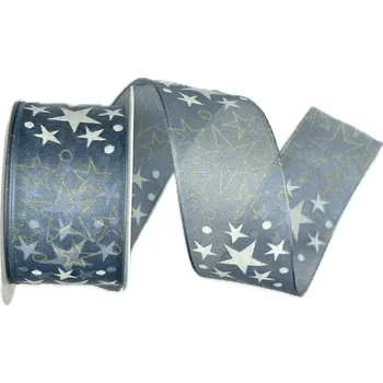 Stuha Stuha vánoční organzová SKY STAR BLUE modrá 40mm x 2m (15,-Kč/m) (Stuha vánoční, organzová, oboustranná, transparentní, s drátkem v lemu)