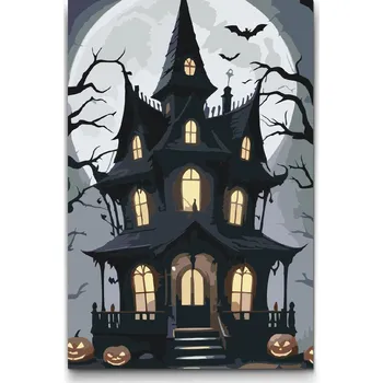 Malování podle čísel - Strašidelný dům Velikost: 20x30cm, Rámování: Pouze srolované plátno