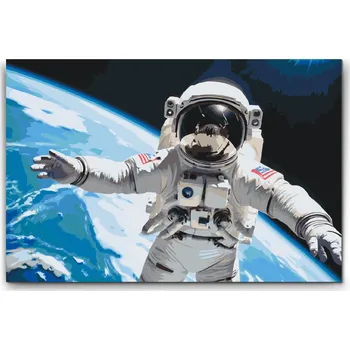 Malování podle čísel - Astronaut s planetou Zemí Velikost: 40x60cm, Rámování: Pouze srolované plátno