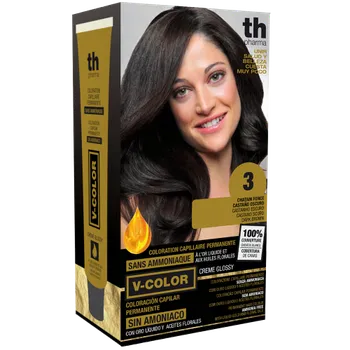 Barva na vlasy TH Pharma Barva na vlasy V-color č.3 (tmavě hnědá)- domácí sada+ šampon a maska zdarma