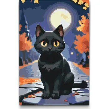 Vymalujsisam Malování podle čísel - Černá kočka na podzim 40x60cm Pouze srolované plátno