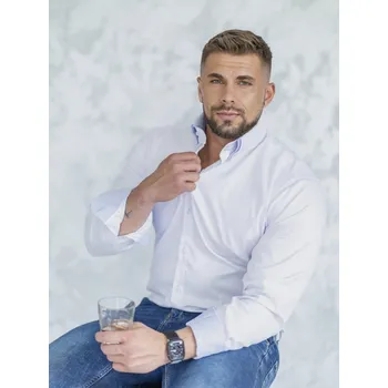 Pánská košile Luxusní pánská košile bílá s dvojitým vysokým límcem VS-PK-1738, VELIKOST 4XL, STŘIH KOŠILE SLIM FIT