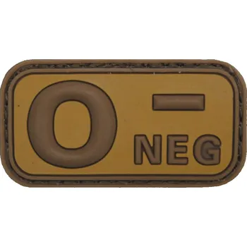 MFH Nášivka na suchý zip s krevní skupinou (0-) (plast 3D) - khaki brown