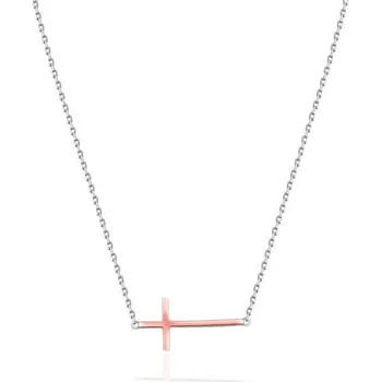 Náhrdelník Stříbrný rosegold náhrdelník ležatý křížek