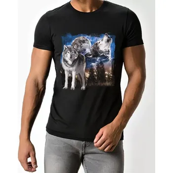 Pánské tričko Tričko s vlkem , měsíc , vlk , hlava vlka L (Trička Moon River)