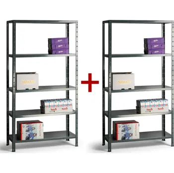 Dílenský regál Kovový policový regál 1+1 ZDARMA, 80 kg, 1792 x 900 x 400 mm, 5 polic, šedý