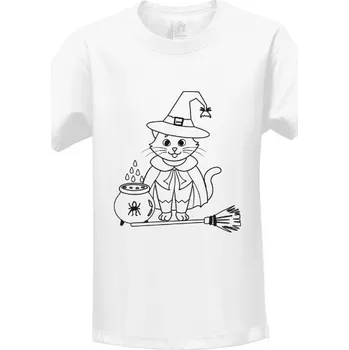 Tričko s potiskem Vybarvovací Halloweenské kočka dětské