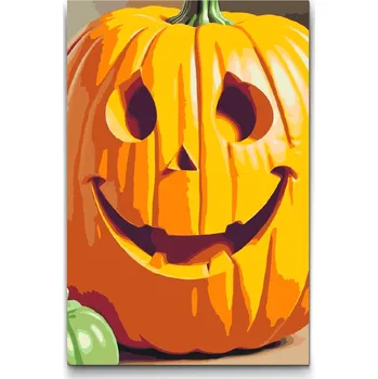 Malování podle čísel - Vyřezaná dýně Velikost: 20x30cm, Rámování: Pouze srolované plátno