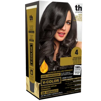 Barva na vlasy TH Pharma Barva na vlasy V-color č. 4 (středně hnědá)- domácí sada+ šampon a maska zdarma