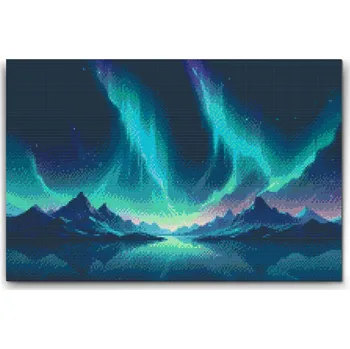 Diamantové malování Diamantové malování - Polární záře nad horami Velikost: 40x60cm, Rámování: Pouze srolované plátno, Diamanty: Kulaté