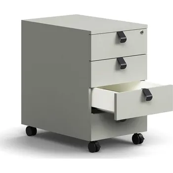 Zásuvkový kontejner Kancelářský kontejner QBUS, 4 zásuvky s úchytkami, uzamykatelný, světle šedá