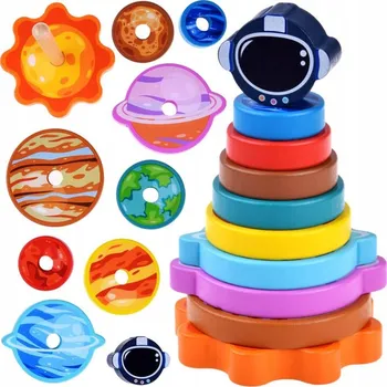 Dřevěná hračka Pyramida skládačka věž dřevěná planety vesmír 10 dílů ZA4691