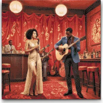 Diamantové malování Diamantové malování - Jazzový koncert Velikost: 50x50cm, Rámování: Pouze srolované plátno, Diamanty: Čtvercové