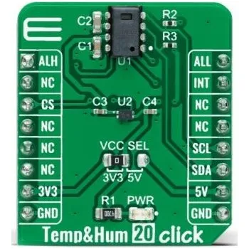 Snímač teploty a vlhkosti, klasifikace: Přídavná deska for CC2D23, pro použití s: MikroBUS Temp a Hum 20 Click