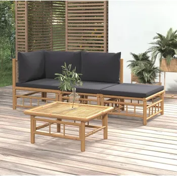 Zahradní sestava Nábytek XL 4dílná zahradní sedací souprava s tmavě šedými poduškami bambus 3155208