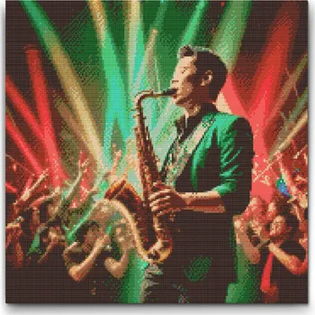 Diamantové malování Diamantové malování - Saxofonista Velikost: 50x50cm, Rámování: Pouze srolované plátno, Diamanty: Kulaté