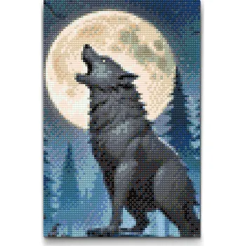 Diamantové malování Diamantové malování - Vlk v noci Velikost: 20x30cm, Rámování: Pouze srolované plátno, Diamanty: Čtvercové