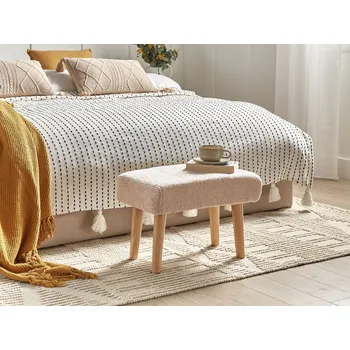 Taburet Podnožka béžová bouncle s dřevěnými nohami skandinávský styl ložnice obývák doplněk Beliani