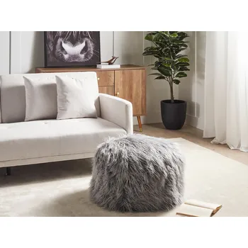 Taburet Puf šedý umělá kožešina EPS polystyrenová výplň čtvercový taburet sezení boho moderní styl Beliani