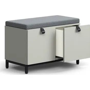 Policová skříň Lavice s úložným prostorem QBUS, šedý podsedák, 2 zásuvky, nohy, úchytky, 534x800x420 mm, černá, svě