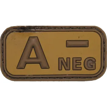 MFH Nášivka na suchý zip s krevní skupinou (A-) (plast 3D) - khaki brown