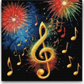 Diamantové malování Diamantové malování - Hudební ohňostroj Velikost: 50x50cm, Rámování: Pouze srolované plátno, Diamanty: Čtvercové