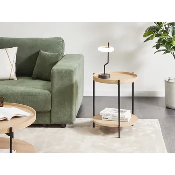 Konferenční stolek Odkládací stolek světlé dřevo černý kovový rám kulatý tvar moderní styl obývací pokoj Beliani