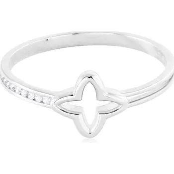 Prsten GEMMAX Prsten Čtyřlístek z bílého zlata se zirkony vel. 52 – zlatý šperk ryzosti 585/1000 v Dárkovém balení s Certifikátem GLRWB-52-02964