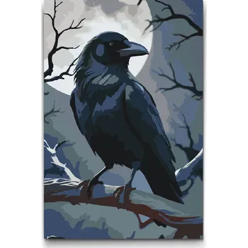 Malování podle čísel - Havran na větvi Velikost: 20x30cm, Rámování: Pouze srolované plátno