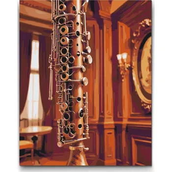 Malování podle čísel - Hudební nástroj hoboj Velikost: 30x40cm, Rámování: Pouze srolované plátno