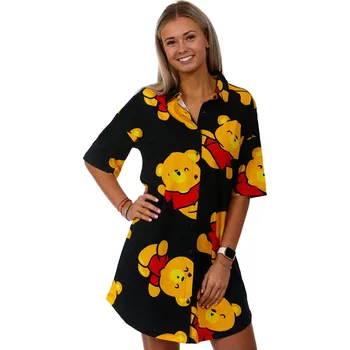 Dámská noční košile Modrá dámská noční košile celo propínací s límečkem medvídek Pú 1C3255 modrá S