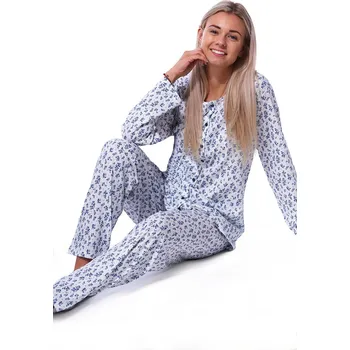 Dámské pyžamo Modře květované elegantní pyžamo celopropínací pro plnoštíhlé ženy či dívky 1B2130 modrá 3xl