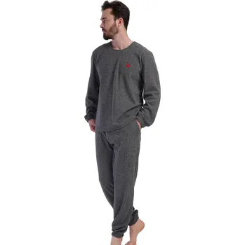 Pánské pyžamo Šedé EXTRA hřejivé pyžamo pro muže z TERMO BAVLNY do nápletu 1TB0043 šedá xxl