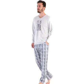 Pánské pyžamo Šedé i modře žíhané pyžamo pro plnoštíhlé muže IT IS WHAT IT IS big 1P1533 šedá 3xl