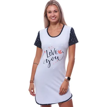 Dámské noční prádlo Modrá luxusní noční košilka s krátkými rukávy pro ženy či dívky LOVE YOU 1D1385 modrá l