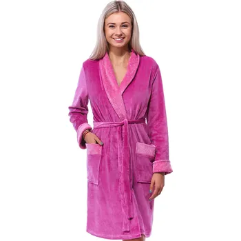 Dámský župan Růžový sametový elegantní hřejivý župan pro ženy i slečny - velur 1TB0064 růžová m