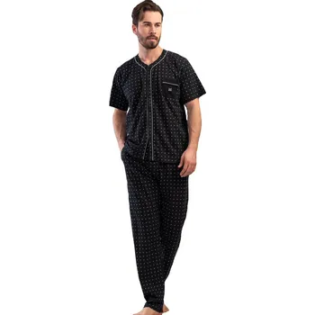Pánské pyžamo Černé puntíkaté celo propínací pyžamo pro muže 1P1399 černá xl