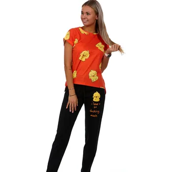 Dámské pyžamo Oranžové žluté i černé dámské pyžamo s kuřátky 1B1659 oranžová l