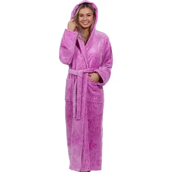 Dámský župan Lila světle fialový luxusní dlouhý župan na kojení z extra froté MOTÝLÍ VZOR 1ZF3004 fialová s-m