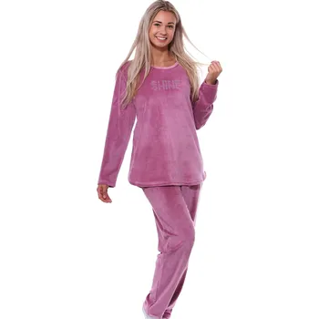Dámské pyžamo Pyžamo pro plnoštíhlé ženy SHINE - velur - hřejivé 1TB0005 růžová 3xl