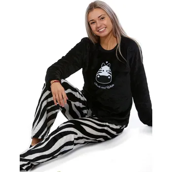 Dámské pyžamo Dámské pyžamo černé i šedočernobílé pruhované extra teplé huňaté vzor ZEBRA 1Z1598 šedá xl
