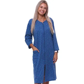 Dámské noční prádlo Modrý puntíkatý a růžičkový župan nebo košilka těhotenská i kojící na zip 1G0571 modrá 1xl