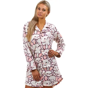 Dámská noční košile Růžová, bílá i vínová extra TEPLÁ celoprpínací košilka pro ženy, králičí mandaly 1Z1421 vínová m