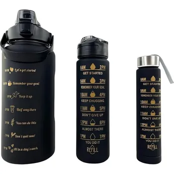 Motivační sportovní láhev 3v1, 2000 ml + 900 ml + 300 ml, různé barvy Barva: Černá