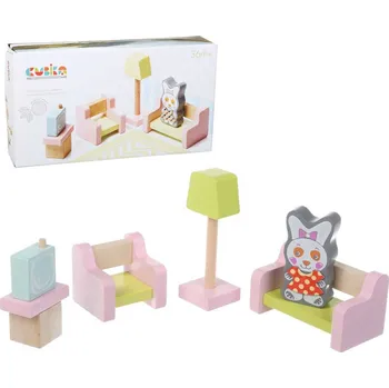 Doplněk pro panenku CUBIKA DŘEVO Obývací pokoj nábytek pro panenky s figurkou a magnetickými oblečky | 19