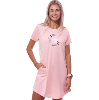 Dámské noční prádlo Růžová noční košilka s krátkými rukávy pro ženy či dívky s ovečkou 1C3819 růžová L
