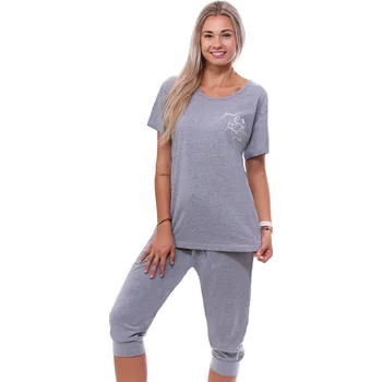 Dámské pyžamo Šedé pyžamo pro plnoštíhlé ženy či dívky s 3/4 nohavicí GOOD TIME 1B1993 šedá 4xl