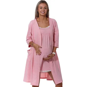 Dámská noční košile Mateřská košilka úzká ramínka na kojení a župan v setu 1G0452 růžová s